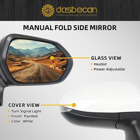 DASBECAN SADENGER Side Door Mirror أبيض متوافق مع 2020-2025 Toyota Corolla SE & SE مدفأة مع إشارة نيلشيد اليمنى الخلفية مرآة مرآة الدليل. in Kuwait