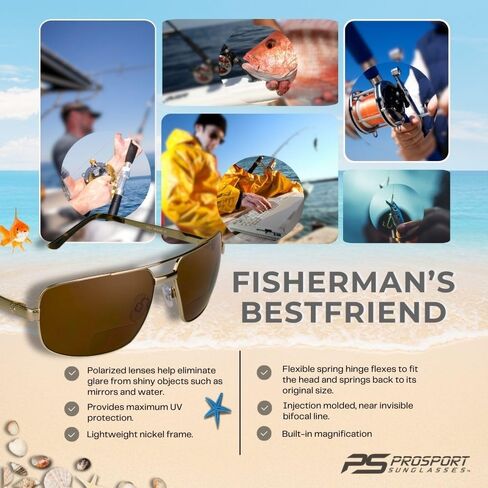 Prosport Square Aviator استقطاب نظارات شمسية ثنائية البؤرة قراء المستطيلات الصيد يقود ركوب القوارب المعدنية الرمادية الداكنة الرجال النساء in Saudi Arabia
