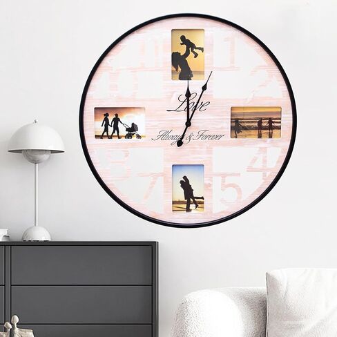Large Wall Clock with Picture Frames Collage Deco Silent Rustic Farmhouse Wall Clock Battery Operated Oversized Wall Clocks for Living Room Home Kitchen 24 Inch in Saudi Arabia