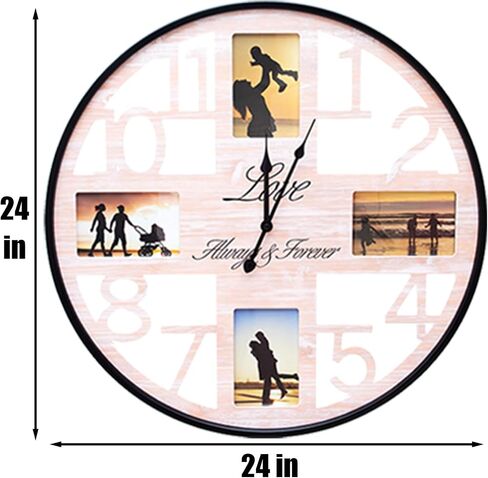 Large Wall Clock with Picture Frames Collage Deco Silent Rustic Farmhouse Wall Clock Battery Operated Oversized Wall Clocks for Living Room Home Kitchen 24 Inch in Saudi Arabia