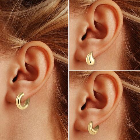 wgoud 6 Pairs Gold Hoop Earrings for Women,14K Gold Plated Lightweight Chunky Open Teardrop Hoops for Women,Trendy Gold Twisted Huggie Hoop Earrings in Kuwait