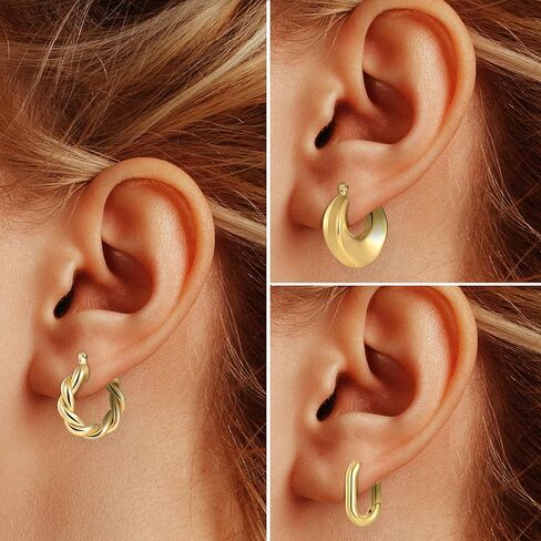 wgoud 6 Pairs Gold Hoop Earrings for Women,14K Gold Plated Lightweight Chunky Open Teardrop Hoops for Women,Trendy Gold Twisted Huggie Hoop Earrings in Kuwait