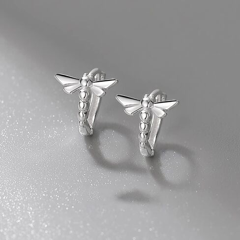 Cute Dragonfly Cartilage Mini Hoop Earrings for Women 925 Sterling Silver Tragus 2nd 3rd Hole Tiny Huggie Hoops Hypoallergenic 7mm Cuffs Earring Fashion Jewelry Gifts Christmas in Saudi Arabia