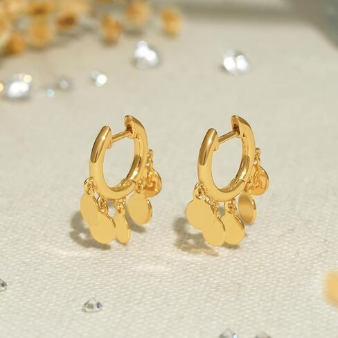 BENEIGE Gold Dangle Huggie Hoop Earrings for Women 14k Gold Plated Dainty Dangle Hoops Earrings Boho Beach Handmade Hypoallergenic Jewelry Gift in Saudi Arabia