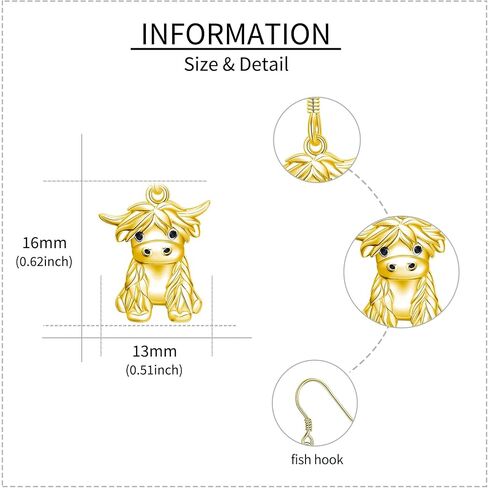 أقراط بقرة Yafeini Highland 925 Sterling Sliver Cow Dangle أقراط المرتفعات للمجوهرات للنساء in Saudi Arabia