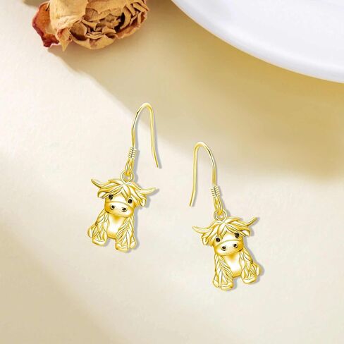 أقراط بقرة Yafeini Highland 925 Sterling Sliver Cow Dangle أقراط المرتفعات للمجوهرات للنساء in Saudi Arabia