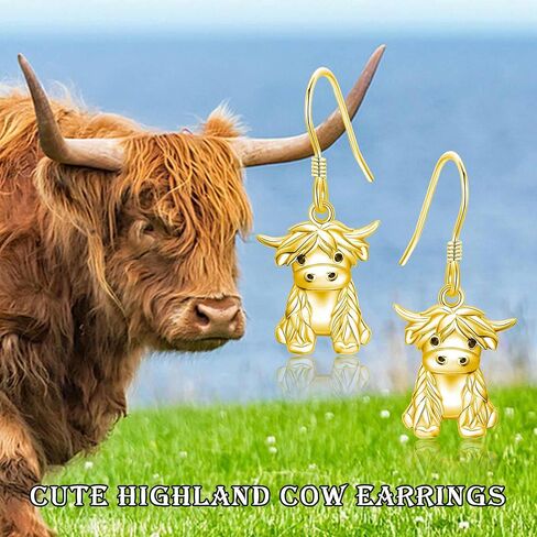أقراط بقرة Yafeini Highland 925 Sterling Sliver Cow Dangle أقراط المرتفعات للمجوهرات للنساء in Saudi Arabia