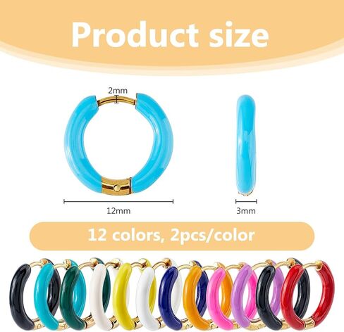Dicosmetic 24pcs 12 Colortlitulling Monatull Hoop أقراط Golden Huggie Hoop أقراط 12 ملمًا صغيرًا أقراط أقراط الفولاذ المقاوم للصدأ مجموعة مجوهرات أزياء للنساء in Saudi Arabia