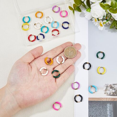 Dicosmetic 24pcs 12 Colortlitulling Monatull Hoop أقراط Golden Huggie Hoop أقراط 12 ملمًا صغيرًا أقراط أقراط الفولاذ المقاوم للصدأ مجموعة مجوهرات أزياء للنساء in Saudi Arabia