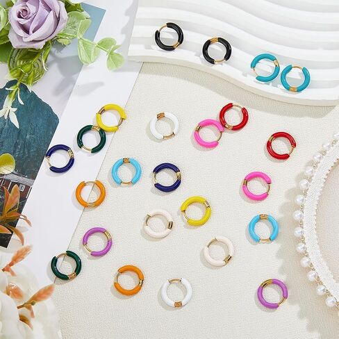 Dicosmetic 24pcs 12 Colortlitulling Monatull Hoop أقراط Golden Huggie Hoop أقراط 12 ملمًا صغيرًا أقراط أقراط الفولاذ المقاوم للصدأ مجموعة مجوهرات أزياء للنساء in Saudi Arabia