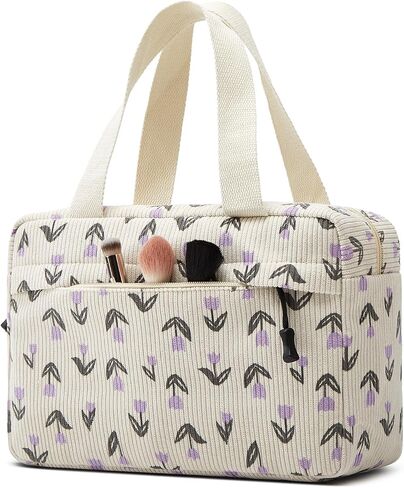 Women Cosmetic Bag Large Makeup Bags Cute Corduroy Cosmetic Pouch Portable Makeup Organizer Travel Toiletry Bag in Saudi Arabia