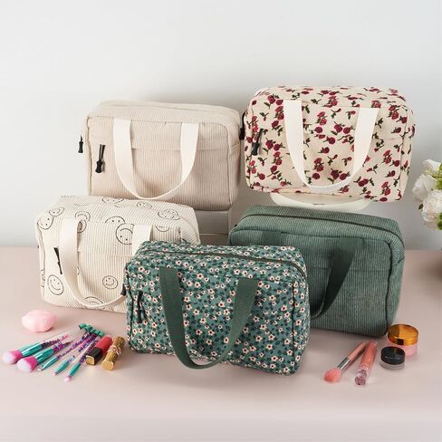 Women Cosmetic Bag Large Makeup Bags Cute Corduroy Cosmetic Pouch Portable Makeup Organizer Travel Toiletry Bag in Saudi Arabia