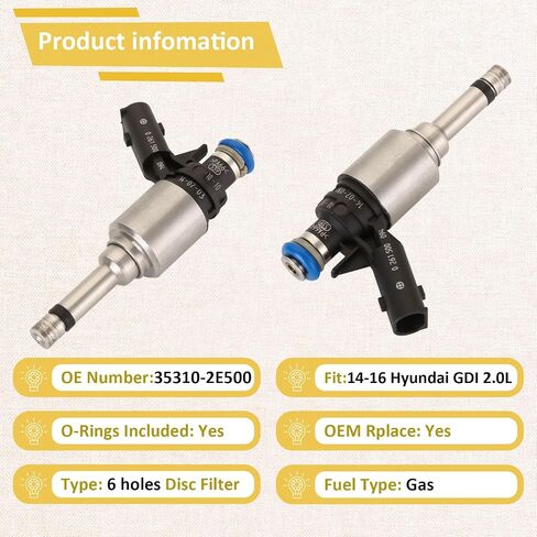 35310-2E500 حاقنات الوقود GDI 2.0L ذات الضغط العالي ، متوافقة مع/KIA 2.0 Soul Forte 2014-2016 ، متوافق مع/Hyundai Elantr Tucson 2014-2015 | 6 ثقوب | | مجموعة من 4 | in Saudi Arabia