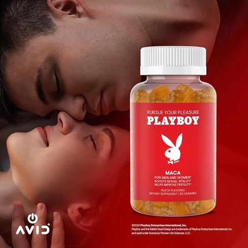 Playboy - Maca Root Gummies for Women and Men (60 Count - Peach Flavored) - تعزيز الحيوية الجنسية ، الرغبة الجنسية ، الخصوبة - مكملات Maca Gummies - طبيعية 100 ٪ ، نباتي غير وكر. in Kuwait