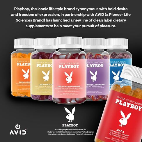 Playboy - Maca Root Gummies for Women and Men (60 Count - Peach Flavored) - تعزيز الحيوية الجنسية ، الرغبة الجنسية ، الخصوبة - مكملات Maca Gummies - طبيعية 100 ٪ ، نباتي غير وكر. in Kuwait