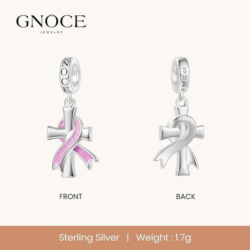 GNOCE Breast Cancer Awareness Pendant Dangle Charm Sterling Silver Bead Charm Fit Bracelet/Necklace for Women Wife/Jewelry Gift in Saudi Arabia