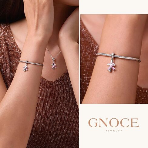 GNOCE Breast Cancer Awareness Pendant Dangle Charm Sterling Silver Bead Charm Fit Bracelet/Necklace for Women Wife/Jewelry Gift in Saudi Arabia
