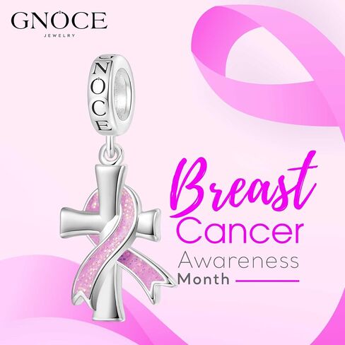 GNOCE Breast Cancer Awareness Pendant Dangle Charm Sterling Silver Bead Charm Fit Bracelet/Necklace for Women Wife/Jewelry Gift in Saudi Arabia