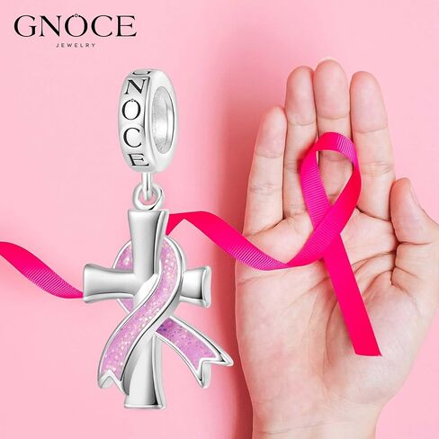 GNOCE Breast Cancer Awareness Pendant Dangle Charm Sterling Silver Bead Charm Fit Bracelet/Necklace for Women Wife/Jewelry Gift in Saudi Arabia