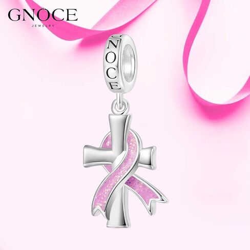 GNOCE Breast Cancer Awareness Pendant Dangle Charm Sterling Silver Bead Charm Fit Bracelet/Necklace for Women Wife/Jewelry Gift in Saudi Arabia
