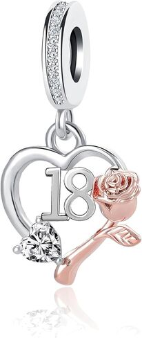 Birthday Number 13th 16th 18th 21st 30th 40th 50th 60th Heart Dangle Charm Compatible with Pandora Bracelet in Kuwait