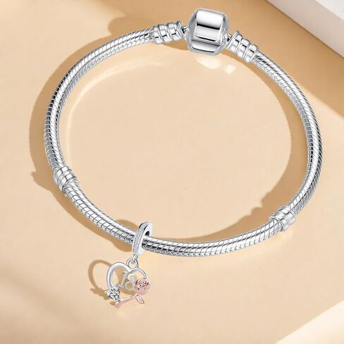 Birthday Number 13th 16th 18th 21st 30th 40th 50th 60th Heart Dangle Charm Compatible with Pandora Bracelet in Kuwait