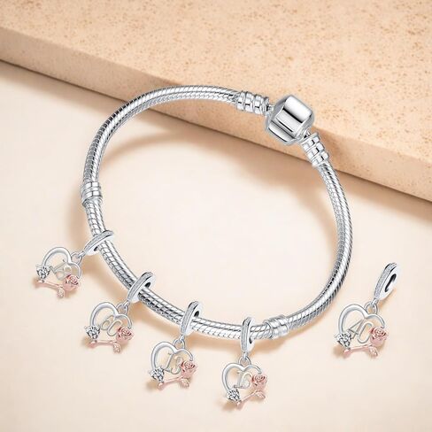 Birthday Number 13th 16th 18th 21st 30th 40th 50th 60th Heart Dangle Charm Compatible with Pandora Bracelet in Kuwait
