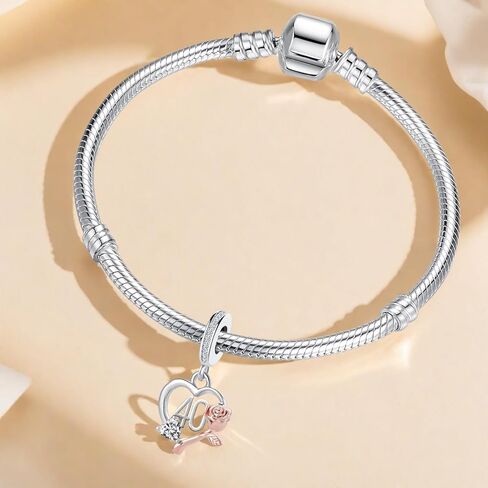 رقم عيد الميلاد 13th 16th ١٨ 21 ايني و40th 50th 60th Heart Dangle Charm متوافق مع سوار Pandora in Saudi Arabia