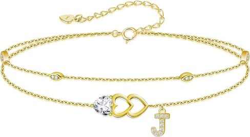 RIVIKO Gold Heart Initial Bracelets for Women,925 Sterling Silver Gold Plated Layered Letter Charm Bracelets,Adjustable Alphabet Personalized Jewelry Birthday Gifts for Her Wife Mom Friend in Kuwait
