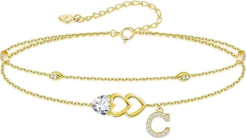 RIVIKO Gold Heart Initial Bracelets for Women,925 Sterling Silver Gold Plated Layered Letter Charm Bracelets,Adjustable Alphabet Personalized Jewelry Birthday Gifts for Her Wife Mom Friend in Kuwait