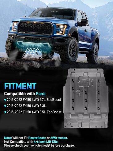 مجموعة ألواح التزلج الكاملة مع لوحة حماية المحرك ونقلها متوافقة مع 2015-2022 Ford F150 4WD 2.7L 3.3L 3.5L 5.0L in Kuwait