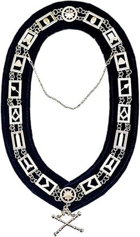 Masonic Regalia - سلسلة ضباط Blue Lodge ذوي الياقات الفضية على الدعم الأزرق مع المجوهرات (مجموعة من 12) in Saudi Arabia