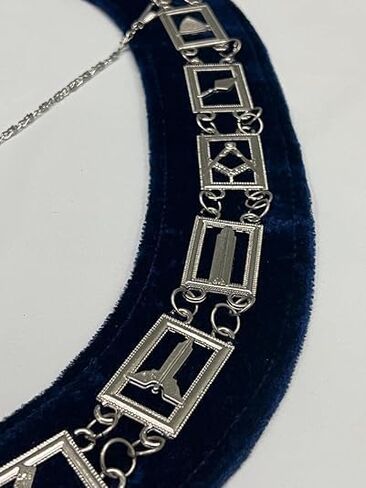 Masonic Regalia - سلسلة ضباط Blue Lodge ذوي الياقات الفضية على الدعم الأزرق مع المجوهرات (مجموعة من 12) in Saudi Arabia