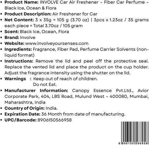 Involve ® ONE Mojito Lemon Organic Leakproof Car Perfume Fresh Scent Leak Proof Fiber Car Air Freshener IONE10 Car Accessories interior fresheners in Saudi Arabia