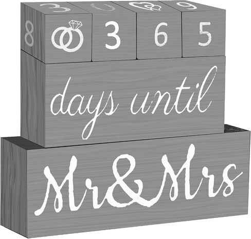 Bucherry Set of 6 Wedding Countdown Calendar Wooden Blocks Engagement Gifts for Couples Bride to Be Rustic Mr Mrs Gifts for Bridal Shower Engagement Party Decor(White) in Kuwait