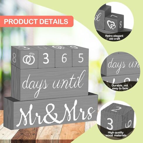 Bucherry Set of 6 Wedding Countdown Calendar Wooden Blocks Engagement Gifts for Couples Bride to Be Rustic Mr Mrs Gifts for Bridal Shower Engagement Party Decor(White) in Kuwait
