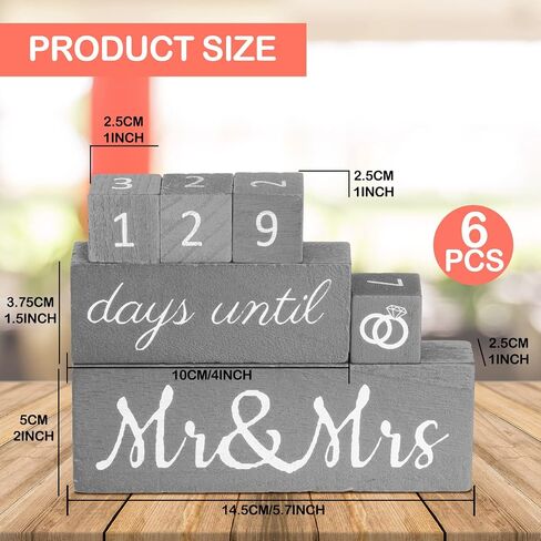 Bucherry Set of 6 Wedding Countdown Calendar Wooden Blocks Engagement Gifts for Couples Bride to Be Rustic Mr Mrs Gifts for Bridal Shower Engagement Party Decor(White) in Kuwait