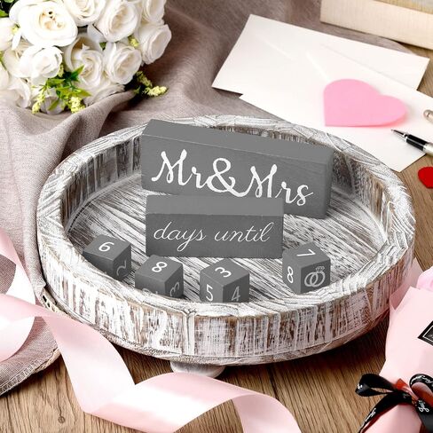 Bucherry Set of 6 Wedding Countdown Calendar Wooden Blocks Engagement Gifts for Couples Bride to Be Rustic Mr Mrs Gifts for Bridal Shower Engagement Party Decor(White) in Kuwait