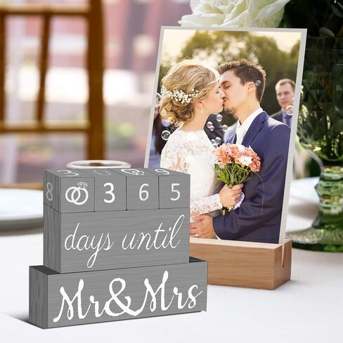 Bucherry Set of 6 Wedding Countdown Calendar Wooden Blocks Engagement Gifts for Couples Bride to Be Rustic Mr Mrs Gifts for Bridal Shower Engagement Party Decor(White) in Kuwait