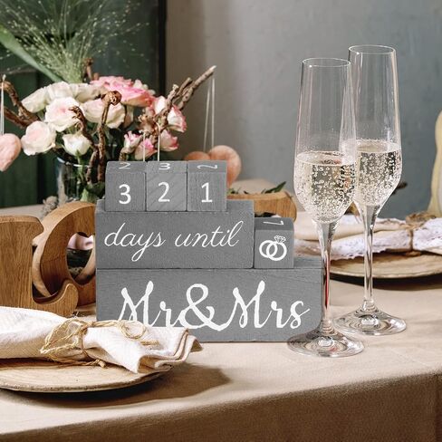 Bucherry Set of 6 Wedding Countdown Calendar Wooden Blocks Engagement Gifts for Couples Bride to Be Rustic Mr Mrs Gifts for Bridal Shower Engagement Party Decor(White) in Kuwait