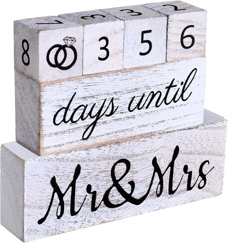 Bucherry Set of 6 Wedding Countdown Calendar Wooden Blocks Engagement Gifts for Couples Bride to Be Rustic Mr Mrs Gifts for Bridal Shower Engagement Party Decor(White) in Kuwait