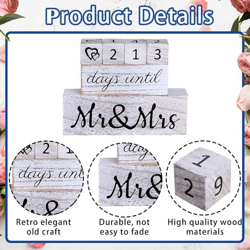 Bucherry Set of 6 Wedding Countdown Calendar Wooden Blocks Engagement Gifts for Couples Bride to Be Rustic Mr Mrs Gifts for Bridal Shower Engagement Party Decor(White) in Kuwait