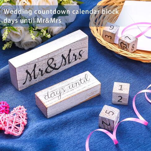 Bucherry Set of 6 Wedding Countdown Calendar Wooden Blocks Engagement Gifts for Couples Bride to Be Rustic Mr Mrs Gifts for Bridal Shower Engagement Party Decor(White) in Kuwait