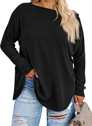 Beautife Women's Plus Size Tops قبالة الكتف الطويل الأكمام فضفاضة القمصان typricy rem curvenced tee shirt in Kuwait