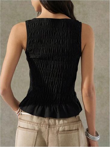 SOLY HUX Women's Shirred Ruffle Tank Tops Summer Sleeveless Slim Fit Going Out Vest Shirts Streetwear in Saudi Arabia