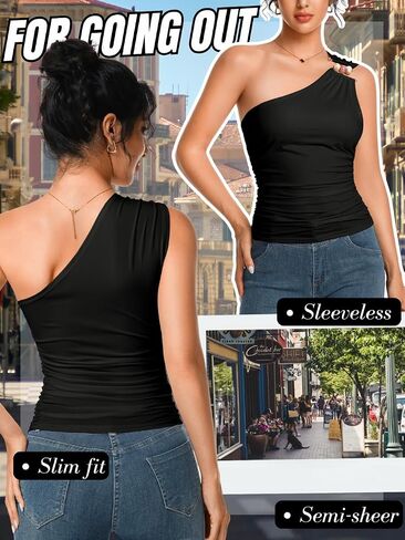 One Shoulder Beaded Tops for Women, Slim Fit 2000S Sleeveless, Ruched Sexy Tank Crop, Going Out Club Outfits in Saudi Arabia