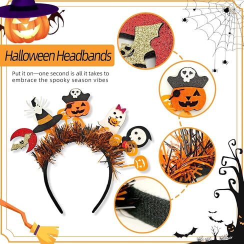 2 PACK Spooky Cute Halloween Headbands Accessories for Women and Men - Ghosts, Bat, Spider, Pumpkin and Skull Designed for Happy Halloween Party Hair Decoration in Saudi Arabia