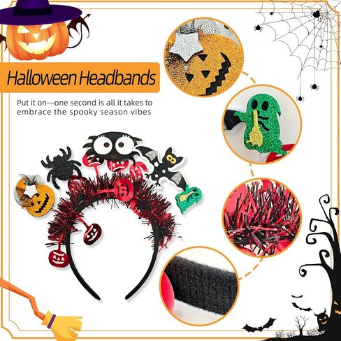 2 PACK Spooky Cute Halloween Headbands Accessories for Women and Men - Ghosts, Bat, Spider, Pumpkin and Skull Designed for Happy Halloween Party Hair Decoration in Saudi Arabia