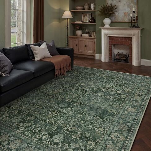 HUGEAR 2x6 Runner Rug Machine Washable Tradition Brown Hallway Area Rugs Indoor Accent Rugs Floral Low Pile Carpet Distressed Throw Rug Bedroom Living Room Office Dining Kitchen Laundry Non Slip in Kuwait
