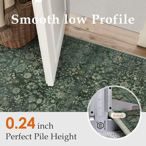 HUGEAR 2x6 Runner Rug Machine Washable Tradition Brown Hallway Area Rugs Indoor Accent Rugs Floral Low Pile Carpet Distressed Throw Rug Bedroom Living Room Office Dining Kitchen Laundry Non Slip in Kuwait